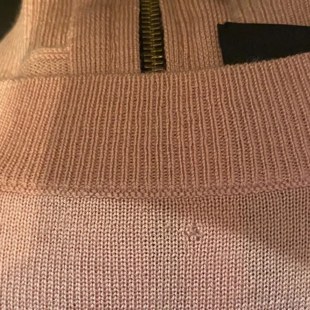 NWT FLAWED Coach Merino Wool Zip Back Deco Pink Crew Sweater Size Large